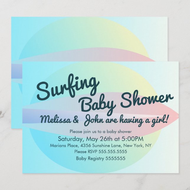 Summer Beach Surfing Baby Shower Girl Invitation (Front/Back)