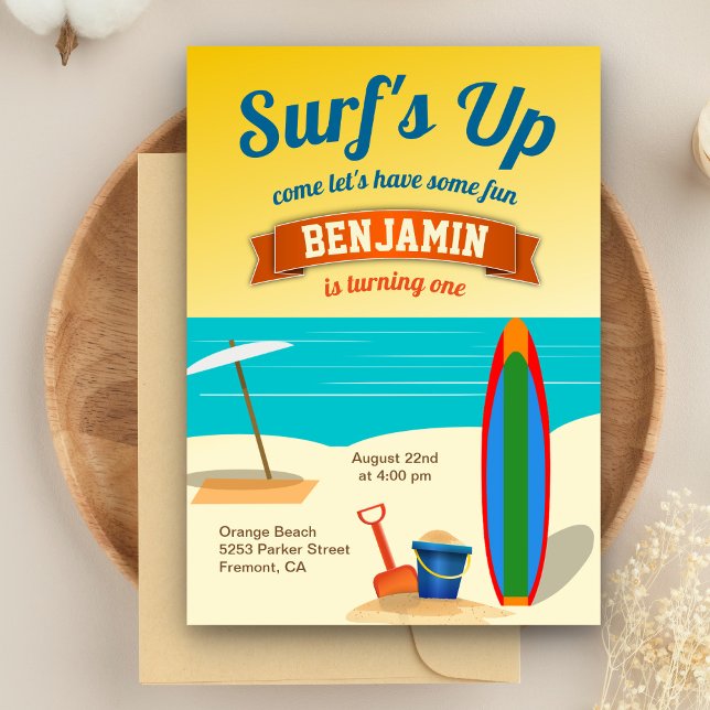 Summer Beach Surfing Birthday Party Invitation (Creator Uploaded)