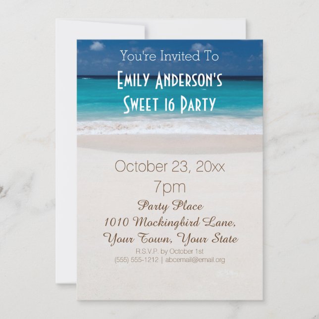 Summer Beach Theme Blue Sweet 16 Birthday Invitation (Front)