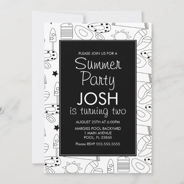 Summer Beach Theme Doodle Birthday Party Invitation (Front)