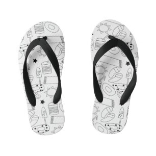 Summer Beach Theme Outlines Pattern Kid's Jandals