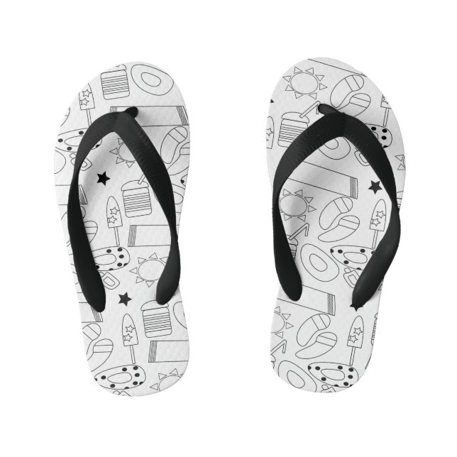 Summer Beach Theme Outlines Pattern Kid's Jandals (Footbed)
