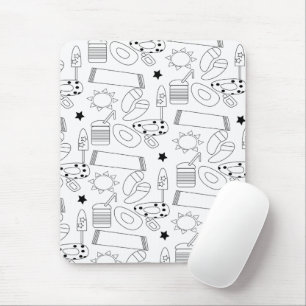 Summer Beach Theme Outlines Pattern Mouse Pad