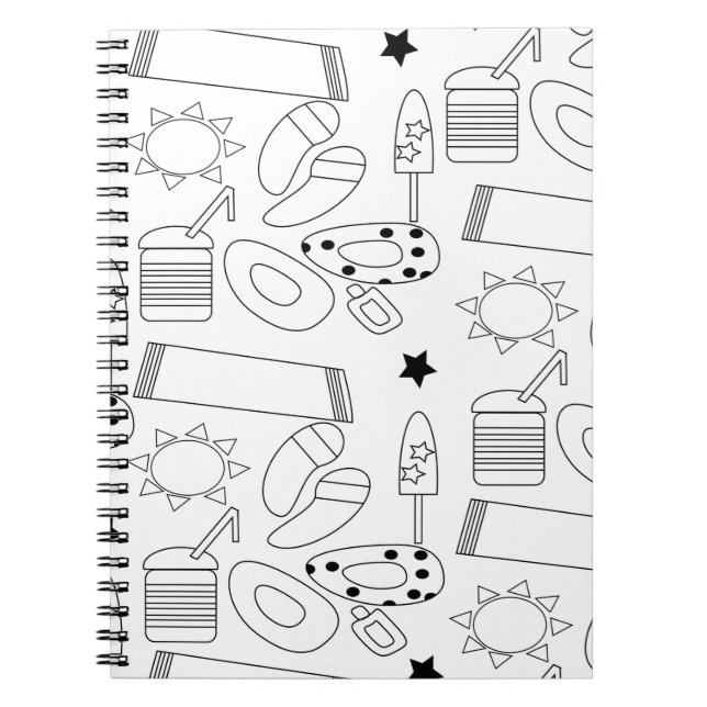 Summer Beach Theme Outlines Pattern   Notebook (Front)