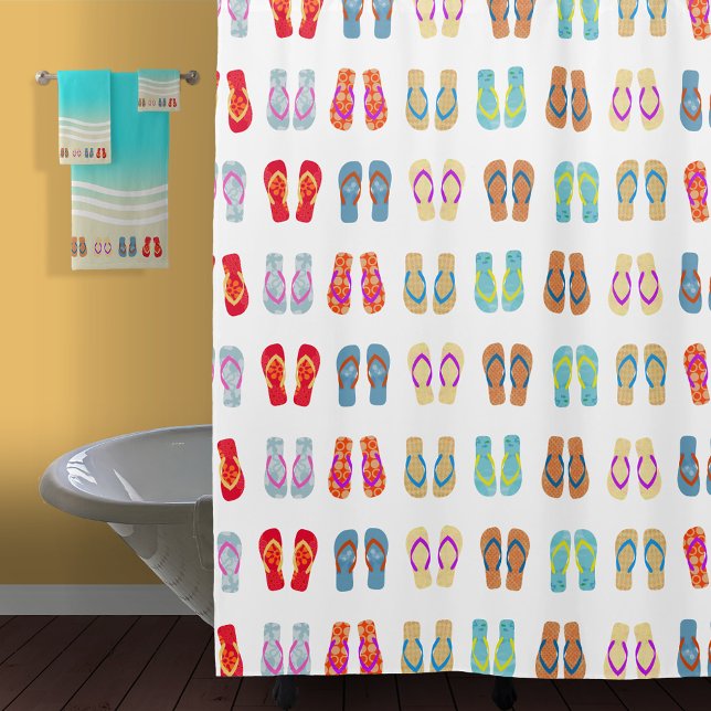 Summer Beach Theme Sandals Pattern Flip Flops Shower Curtain (Creator Uploaded)