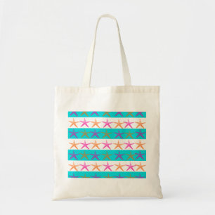 Summer Beach Theme Starfish on Teal Stripes Tote Bag