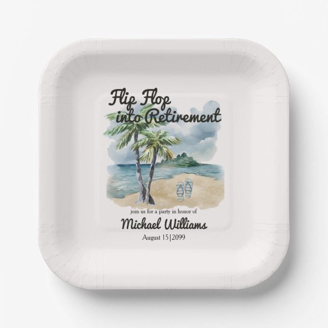 Summer Beach Themed Flip Flop Retirement Party Paper Plate (Front)