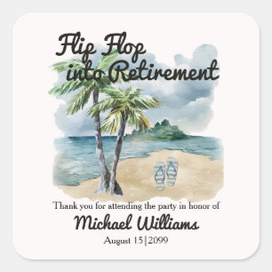 Summer Beach Themed Flip Flop Retirement Party Square Sticker