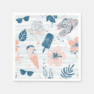 Summer Beach Tropical Blue Coral Striped Napkin