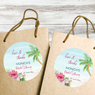 Summer beach tropical bridal shower favour classic round sticker