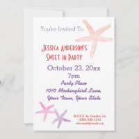 Summer Beach Tropical Starfish Sweet 16 Birthday