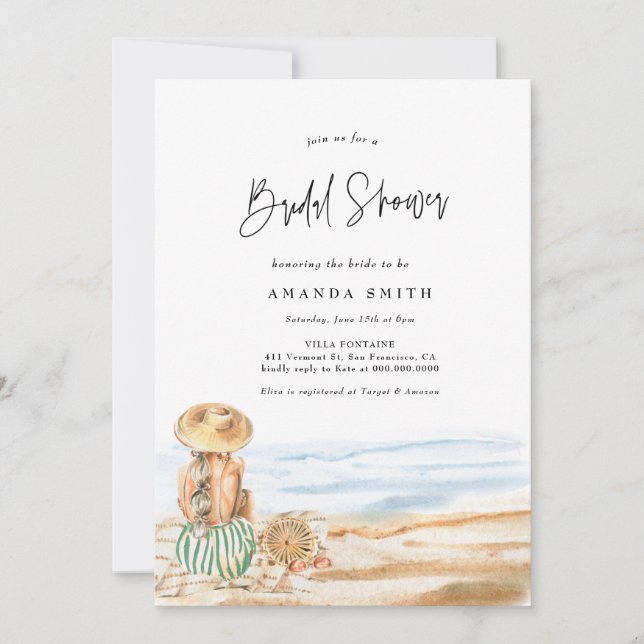 Summer Beach Tropical Watercolor Bridal Shower Invitation (Front)