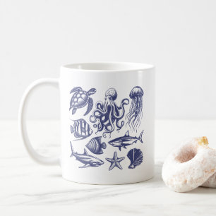  Summer beach turtle Fish Shark Octopus Seashell   Coffee Mug