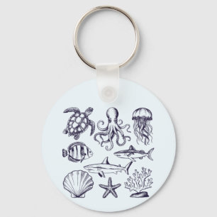  Summer beach turtle Fish Shark Octopus Seashell   Key Ring
