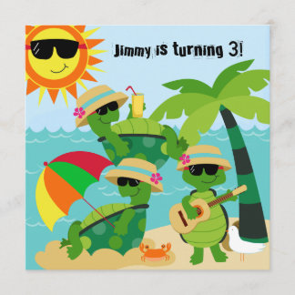 Summer Beach Turtles Swimming Birthday Invitation