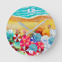 Summer Beach Umbrellas Round Clock