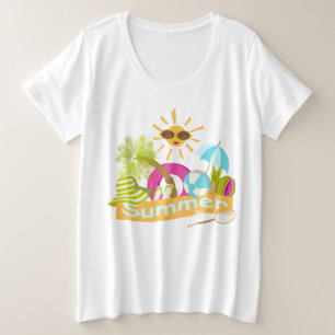 Summer beach vacation smiling sun in sunglasses plus size T-Shirt