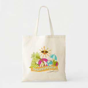 Summer beach vacation smiling sun in sunglasses tote bag