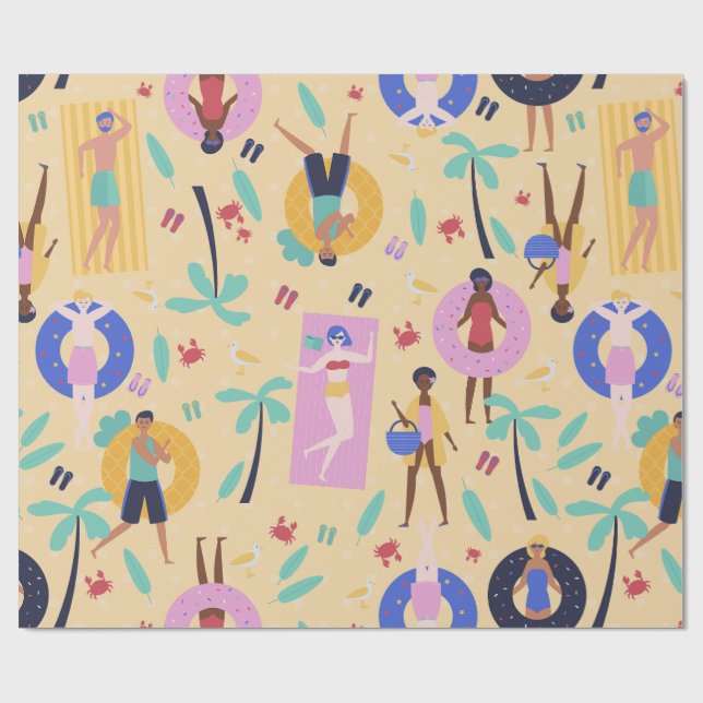summer beach vacation tropical palm trees crabs wrapping paper (Flat)