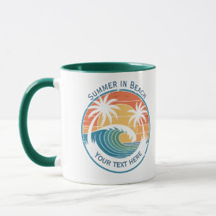 Summer Beach Vacation with Sun and Blue Ocean Wave Mug