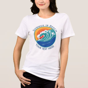 Summer Beach Vacation with Sun and Blue Ocean Wave Tri-Blend Shirt