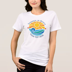 Summer Beach Vacation with Sun and Blue Ocean Wave Tri-Blend Shirt