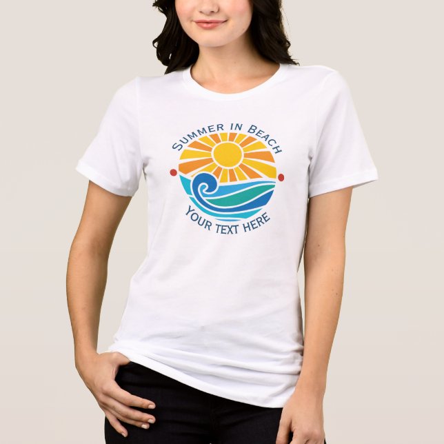 Summer Beach Vacation with Sun and Blue Ocean Wave Tri-Blend Shirt (Front)