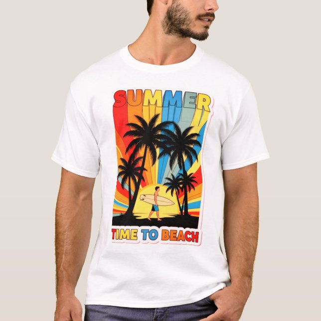 Summer Beach Vibes Surfing Retro Sunset Design T-Shirt (Front)