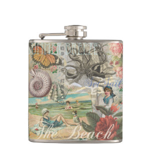 summer beach vintage octopus antique sailing hip flask