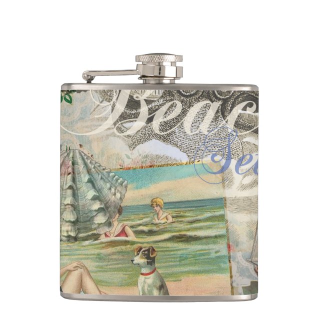 summer beach vintage octopus antique sailing hip flask (Front)