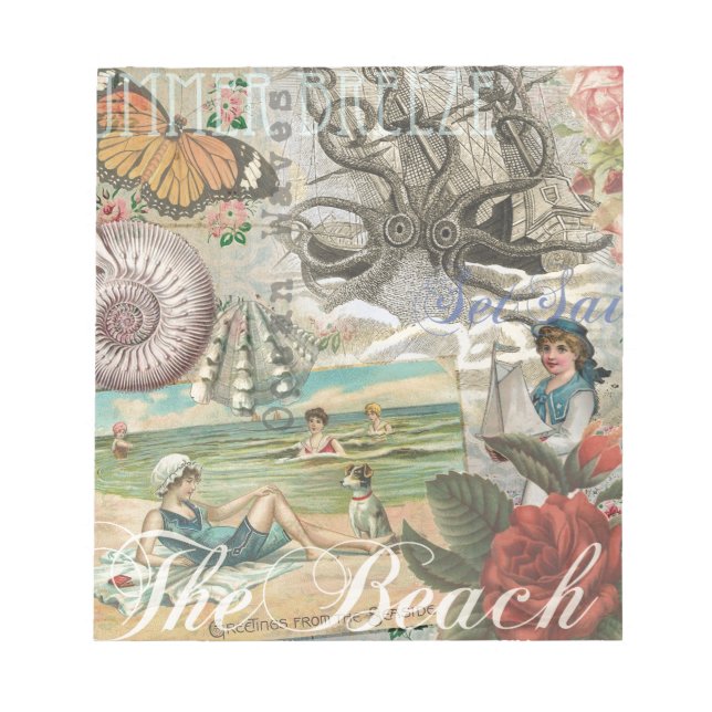summer beach vintage octopus antique sailing notepad (Front)