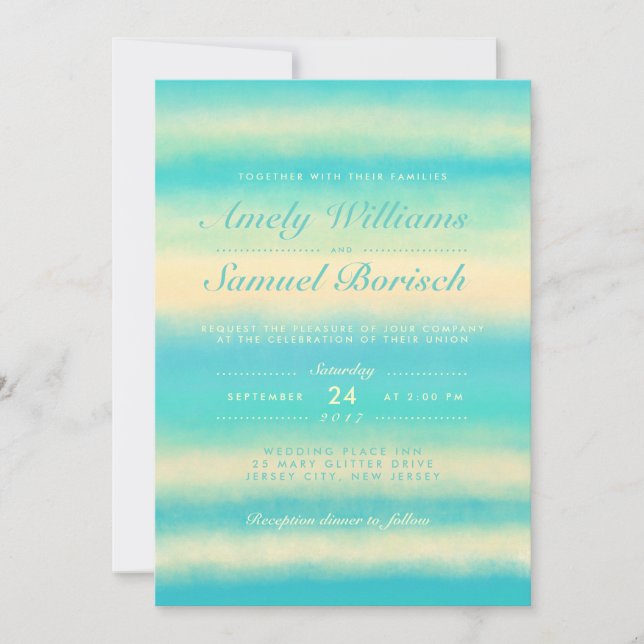 Summer Beach Watercolor Wedding Invitation (Front)