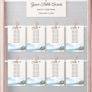 Summer Beach Watercolor Wedding Table Seating Card