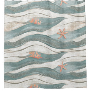Summer Beach Wave Pattern Shower Curtain