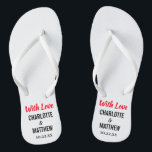 Summer Beach Wedding Modern Typography Jandals<br><div class="desc">These modern typography flip flops are a fun thank you favour for any couple who is having their wedding during the summer or a destination wedding at the beach! Personalise with the bride and groom's names and wedding date. You can keep the With Love message or create your own custom...</div>