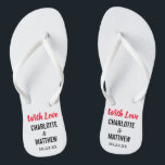 Summer Beach Wedding Modern Typography Jandals<br><div class="desc">These modern typography flip flops are a fun thank you favour for any couple who is having their wedding during the summer or a destination wedding at the beach! Personalise with the bride and groom's names and wedding date. You can keep the With Love message or create your own custom...</div>
