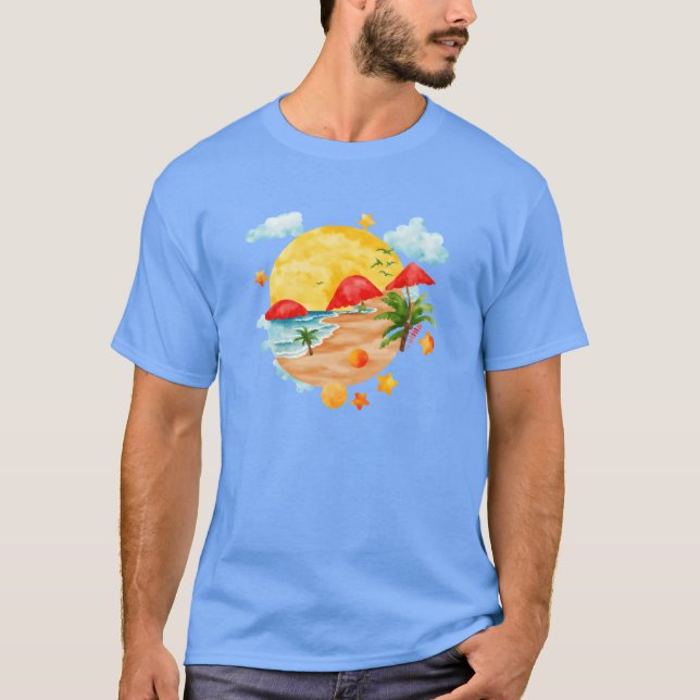Summer beach with palm tree and bird gift T-Shirt (Front)