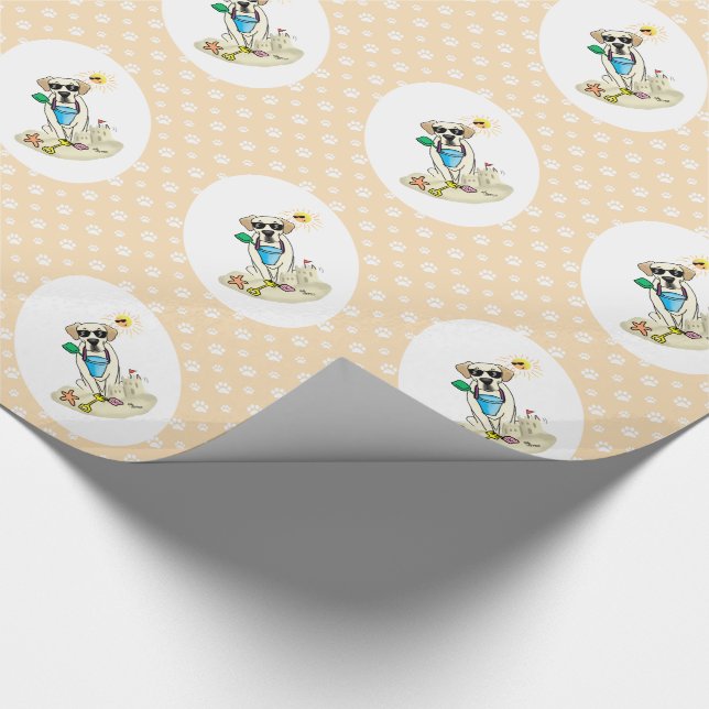 Summer Beach Yellow Lab Labrador Retriever Dog Wrapping Paper (Corner)
