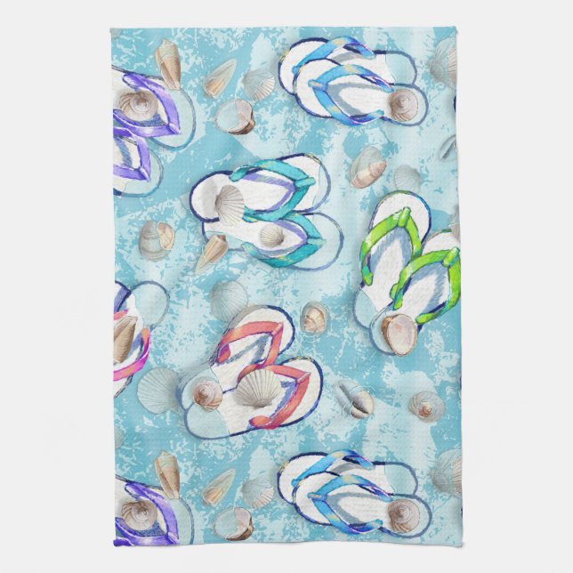 Summer Beachcomber Seashells Tea Towel (Vertical)