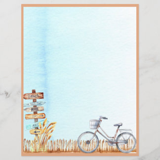 Summer Beachside Bicycle Letter Unlined Paper