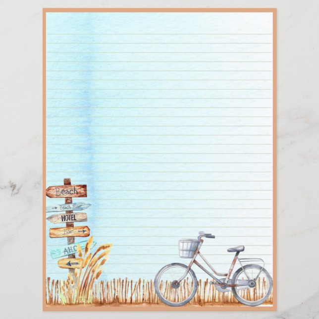 Summer Beachside Bicycle Letter Writing Paper  (Front)