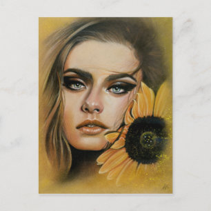 Summer Beauty portrait drawing postcard