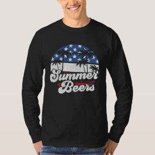 Summer Beers Retro 4th of July American Flag Beach T-Shirt