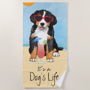 Summer Bernese Mountain Dog Beach Towel