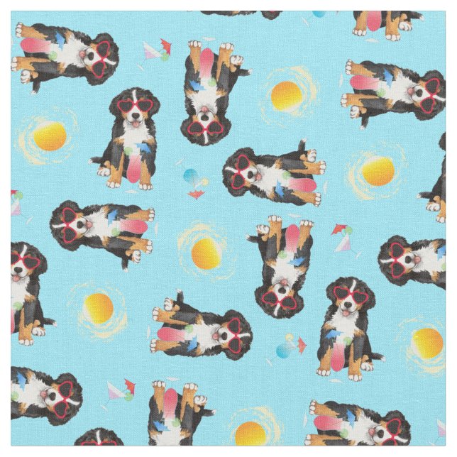 Summer Bernese Mountain Dog Fabric (Close Up)