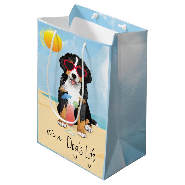 Summer Bernese Mountain Dog Medium Gift Bag (Front Angled)