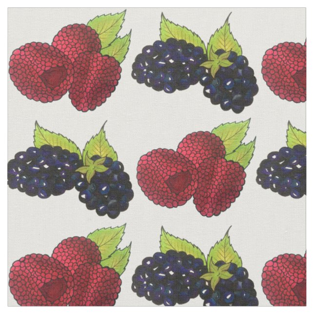 Summer Berries Raspberry Blackberry Berry Fruit Fabric (Close Up)