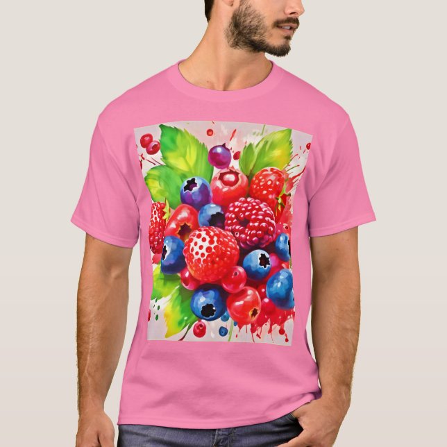 Summer Berry Splash Design T-Shirt (Front)