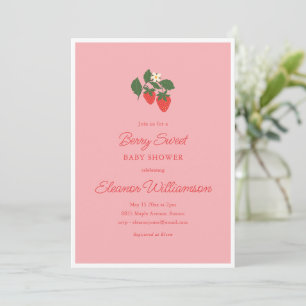 Summer Berry Sweet Strawberry Pink Baby Shower Invitation