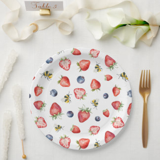 Summer Berry Sweet Watercolor Baby Shower Paper Plate